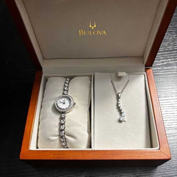 Bulova Crystal Accented Watch and Pendant Set, Swarovski Crystals - Picture 2 of 16